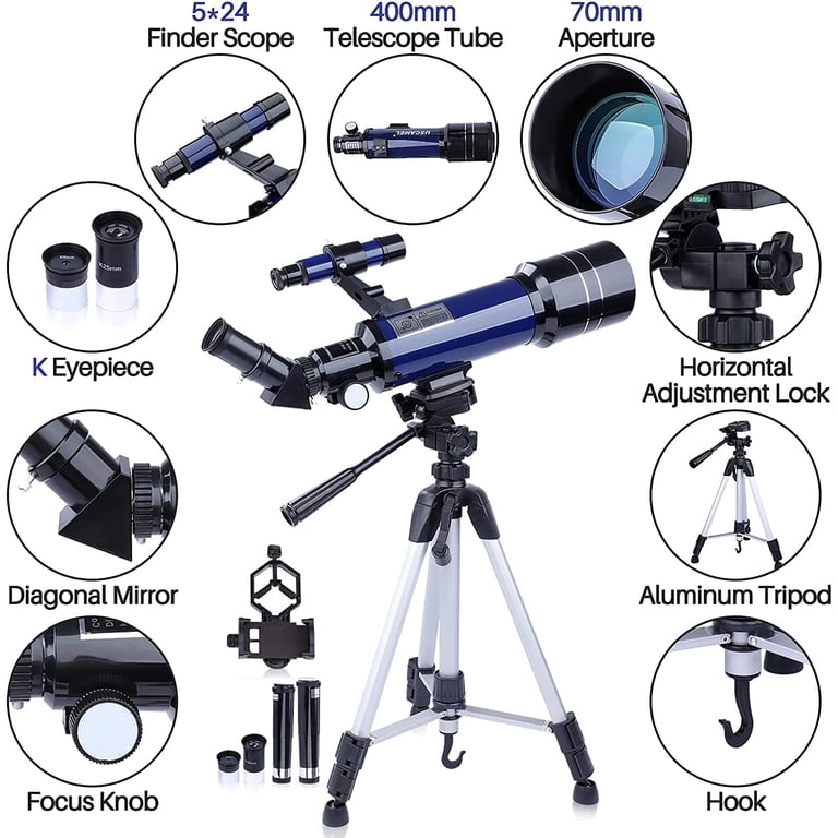 Telescopen voor astronomie, 70 mm HD-refractor-telescopen met verstelbaar statief Fotosluiter 4 maanfilter voor telescoop voor volwassenen Kinderen, voor binnen/buiten