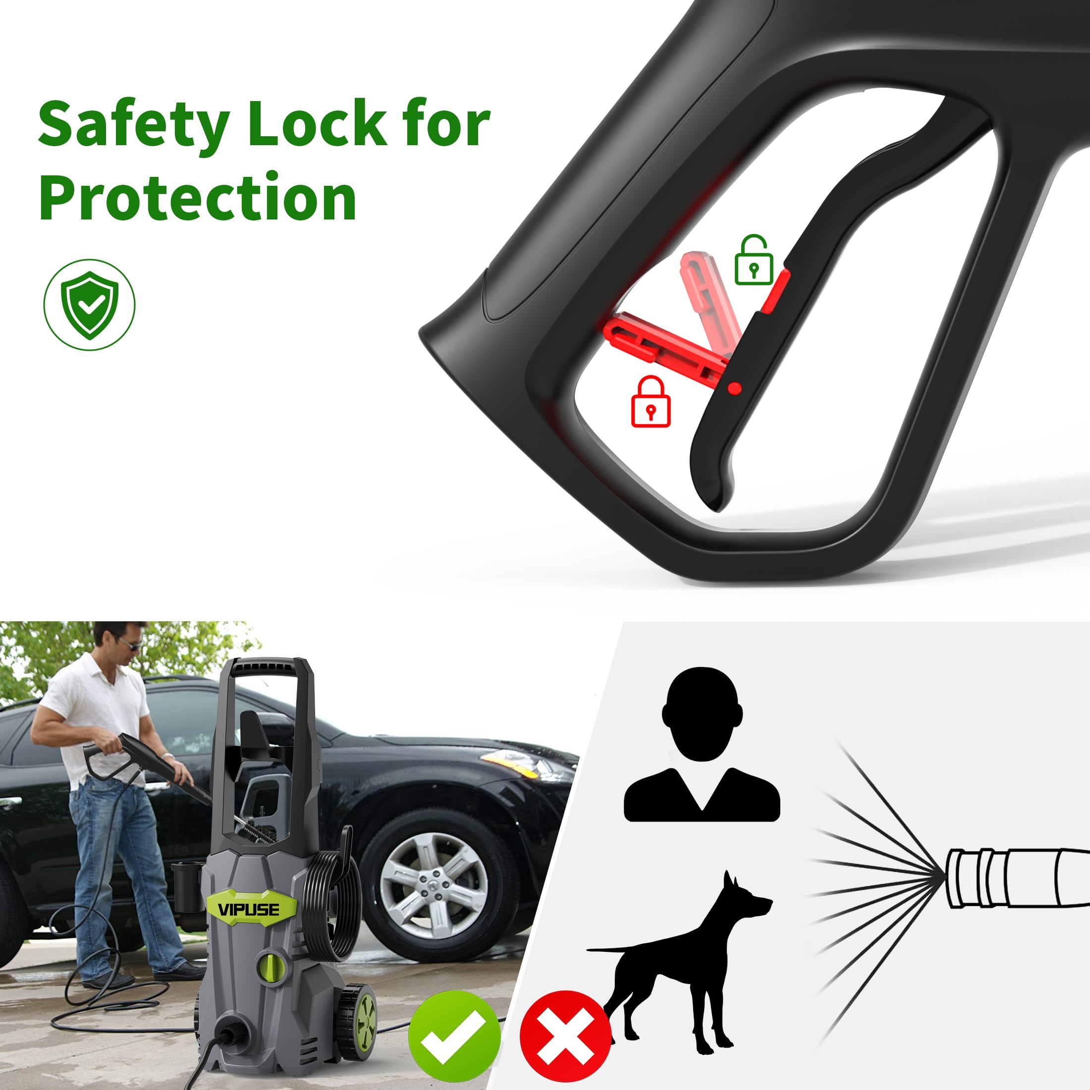 Vipuse Electric Pressure Washer,4200 PSI Max.2.8GPM Power Washer with 23ft Hose /4 Nozzles/400ML Foam Cannon,Clean Tool for Cars/Fences/Patios/Floor