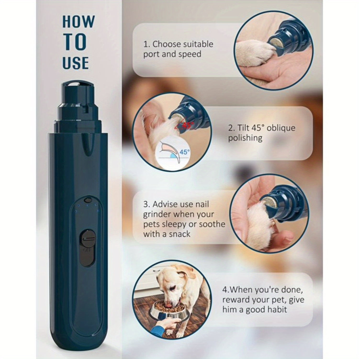 Dog Nail Grinder, Pet Nail Trimmer, 3 Speed Quiet Rechargeable Electric Nail File with 20h Working Time