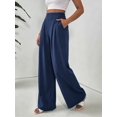 thumbnail image 7 of Cuteduck Women's Solid Color Wide Leg Pants – High Waisted Flowy Palazzo Trousers with Slant Pockets Casual Loose Pants S-2XL, 7 of 7