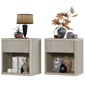 SICOTAS Fluted Nightstands, Set of 2, Light Grey