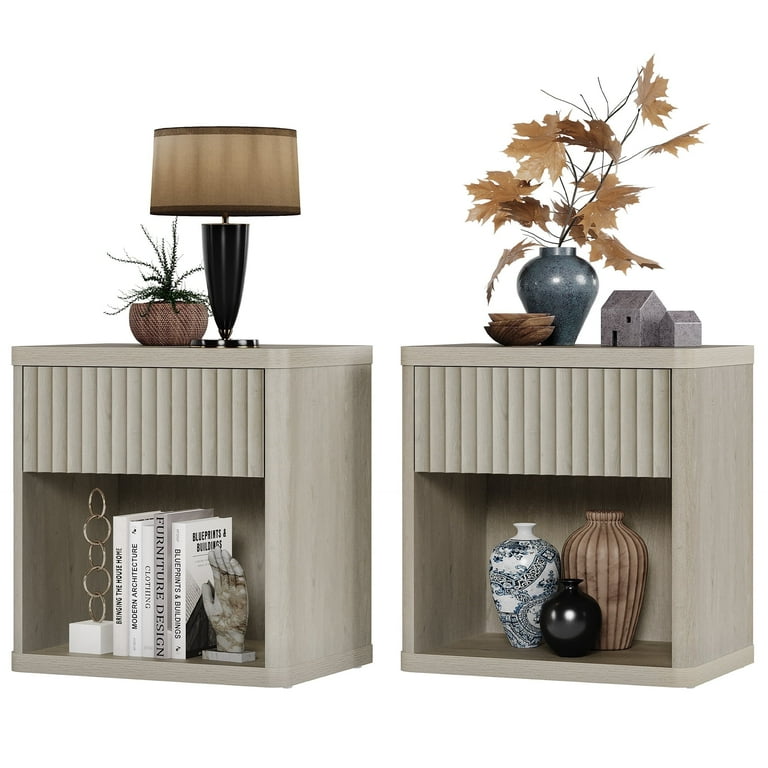 SICOTAS Fluted Nightstands, Set of 2, Light Grey photo 1