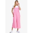 thumbnail image 4 of TheMogan Women's Casual Textured Knit Crop Wide Leg Overall Loose Bib Pants Jumpsuits Candy Pink M, 4 of 5