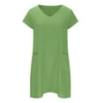 thumbnail image 4 of WMTBSRSW Womens Cotton Linen Midi Dress Summer Solid Color Short Sleeve V-Neck T-Shirt Dresses Plus Size Flowy Beach Dress with Pockets, 4 of 6