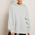 thumbnail image 2 of Sudaderas con capucha para mujer Otoño Color Sólido Básico Sudadera Suelta Talla Grande Sudadera Manga Larga Bolsillo Canguro Hombro Caído Jerséis Tops,Grey,S, 2 of 6