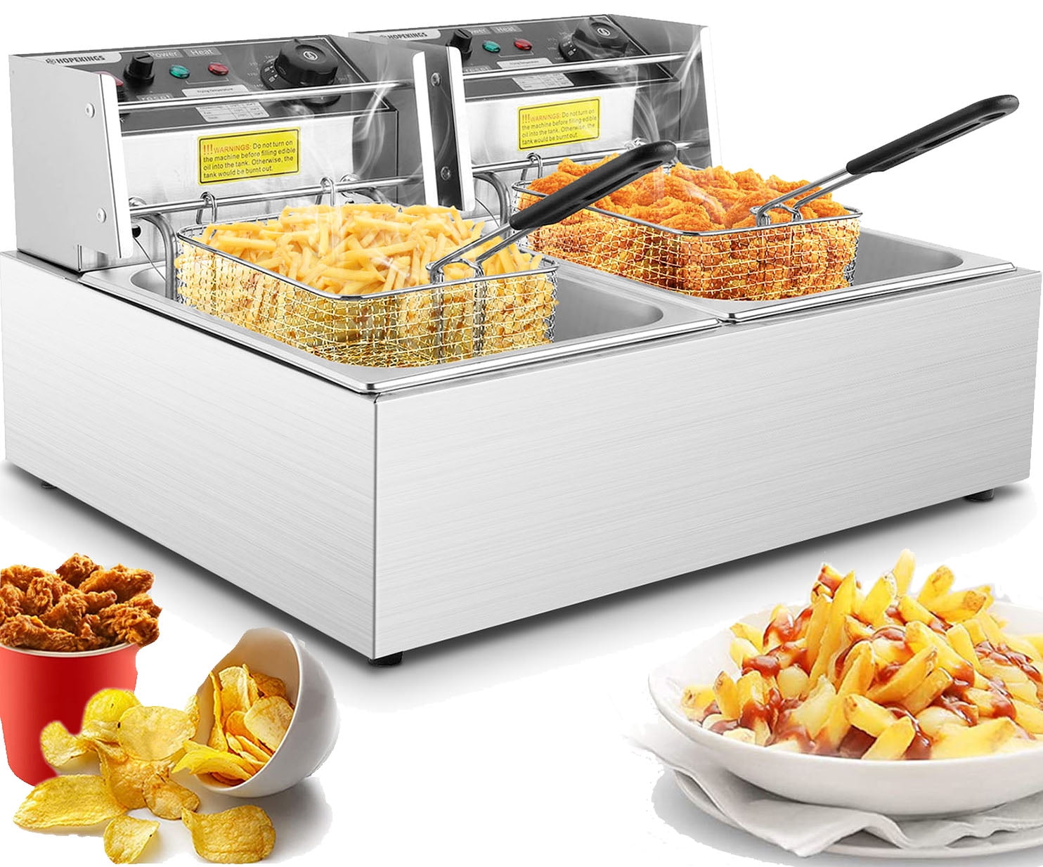 HOPEKINGS Deep Fryer with Dual Tank, 3000W 2x6L Stainless Steel