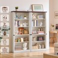 thumbnail image 5 of JOAXSWE 70" Tall Bookshelf Set of 2, 5 Tier Farmhouse Wooden Bookcase with Adjustable Shelves, Sturdy Base for Living Room and Office, White, 5 of 8