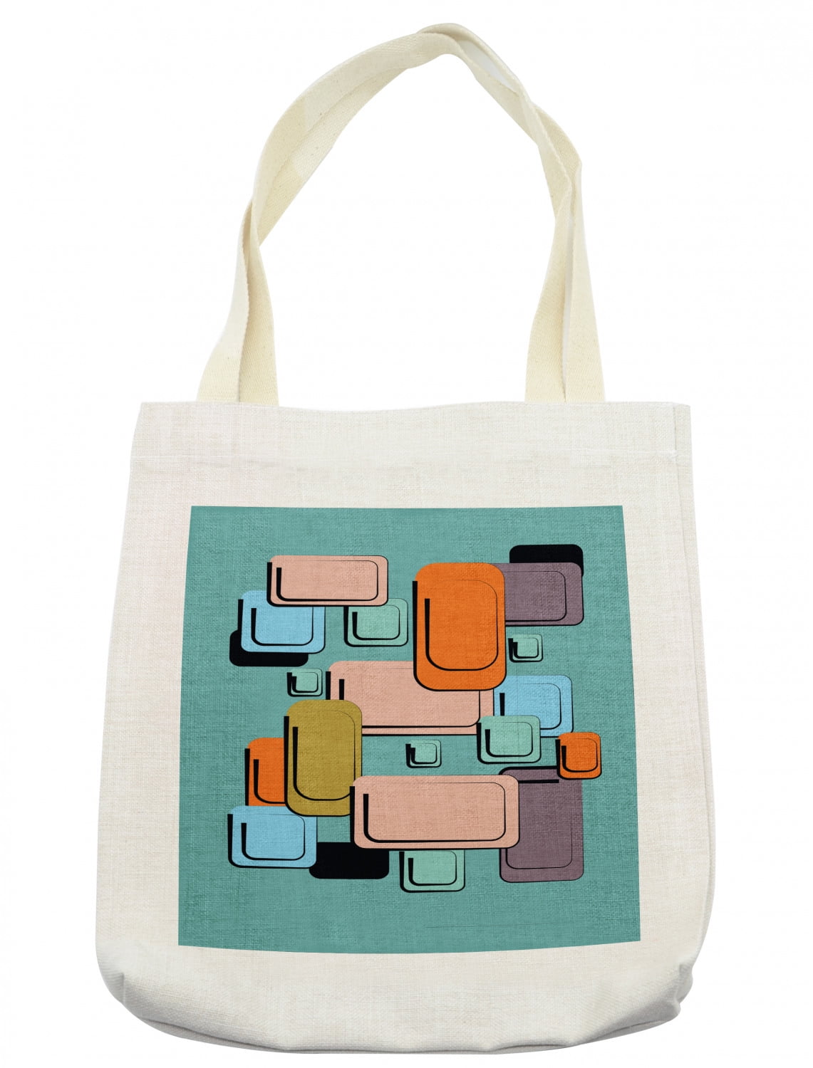 Retro Tote Bag, Geometric Pattern with Beveled Squares and Rectangular