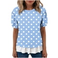 thumbnail image 5 of WAGUTH Women's Polka Dot Print Tops Crew Neck Puff Short Sleeve Casual Blouses with Ruffle Hem for Daily Wear,Sky Blue,S, 5 of 7