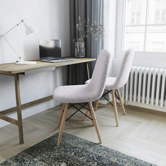 EMMA   OLIVER Faux Shearling Accent Chairs with Beechwood Legs, Gray