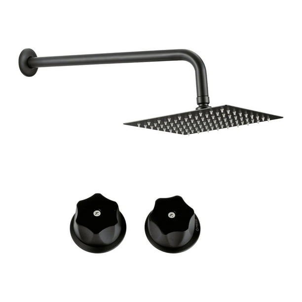 Kit De Regadera Cuadrada Con Cuello De Regadera y Juego De Manerales (Llaves) para Regadera Color Negro Mate, Fabricadas en Acero Inoxidable, Tubo de regadera en Color Negro Mate CNX CNX RCT104 + MAN-005