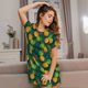thumbnail image 3 of Balery Pineapples with Palm Leaves Camisón de manga corta con cuello redondo para mujer, cómodo y elegante., 3 of 6
