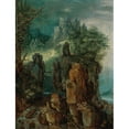 thumbnail image 2 of Roelant Savery 12x14 Gold Ornate Wood Frame and Double Matted Museum Art Print Titled - A Mountainous River Landscape with Figures and Goats, a Village Beyond, 2 of 4