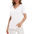 thumbnail image 4 of Uvplove Womens Blouse V Neck Knot Front Short Sleeve Basic Casual T Shirt White-2XL, 4 of 8