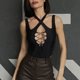 thumbnail image 3 of Mujeres Encaje hasta colgar Masajeadores de cuello sin mangas bodycon Monos una pieza superior para fiestas cóctel negro M, 3 of 6