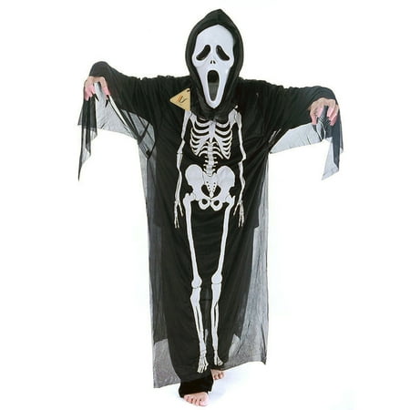 Adult Black Skeleton Skull Evil Devil Ghost robe Scream Mask - Costume
