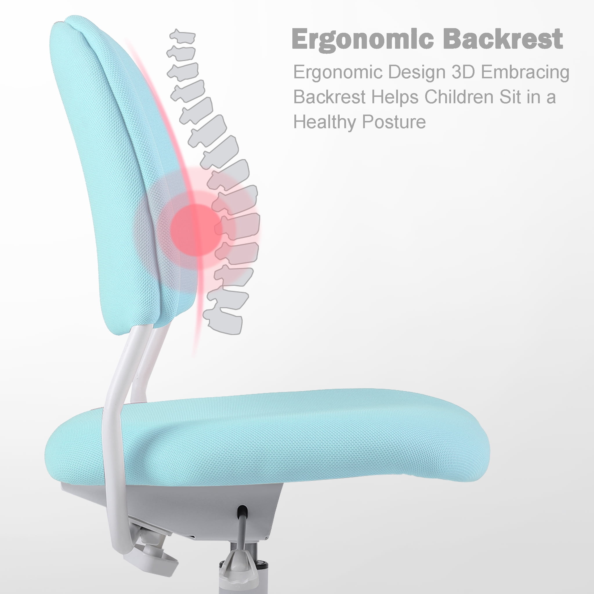 Ergonomic Kids Desk Chair, Child's Children Student Study Office Computer Chair, Adjustable Height and Seat Depth, W/Slipcovers, Detachable Footrest and Lumbar Support (Blue, W/Chair Slipcovers)