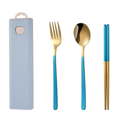

Hloma 3/4Pcs Cutlery Set Portable Creative Pull Apples Box Stainless Steel Student Spoon Fork Chopsticks for Home