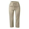 thumbnail image 3 of Capri Pants for Women 2025 Solid Color Lightweight Linen Loose Fit Casual Capris with Pockets Womens Cropped Pants, 3 of 5