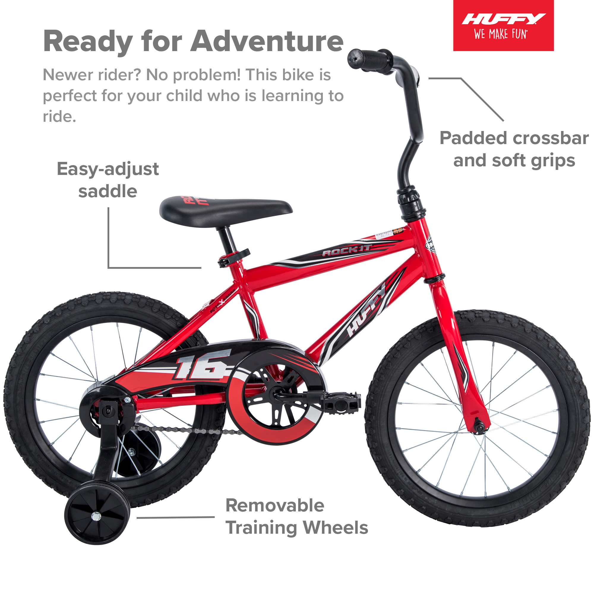 Huffy 16 in. Rock It Kids Bike for Boy Ages 4 and up, Child, Red - image 3 of 10