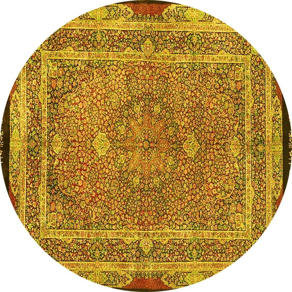 Ahgly Company Indoor Round Persian Yellow Traditional Area Rugs, 6' Round