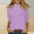 thumbnail image 2 of Dwellite Women’s 3/4 Sleeve Loose Mock Neck Tee Soft Layering Top, Casual Look, Spring-Fall Basic Shirt Light Purple S, 2 of 6