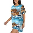 thumbnail image 2 of Naloa Animals on Noah's Ark Women's Short-Sleeved Pajama Set, Loungewear, Summer pajamas, Breathable Cozy - XX-Large, 2 of 9