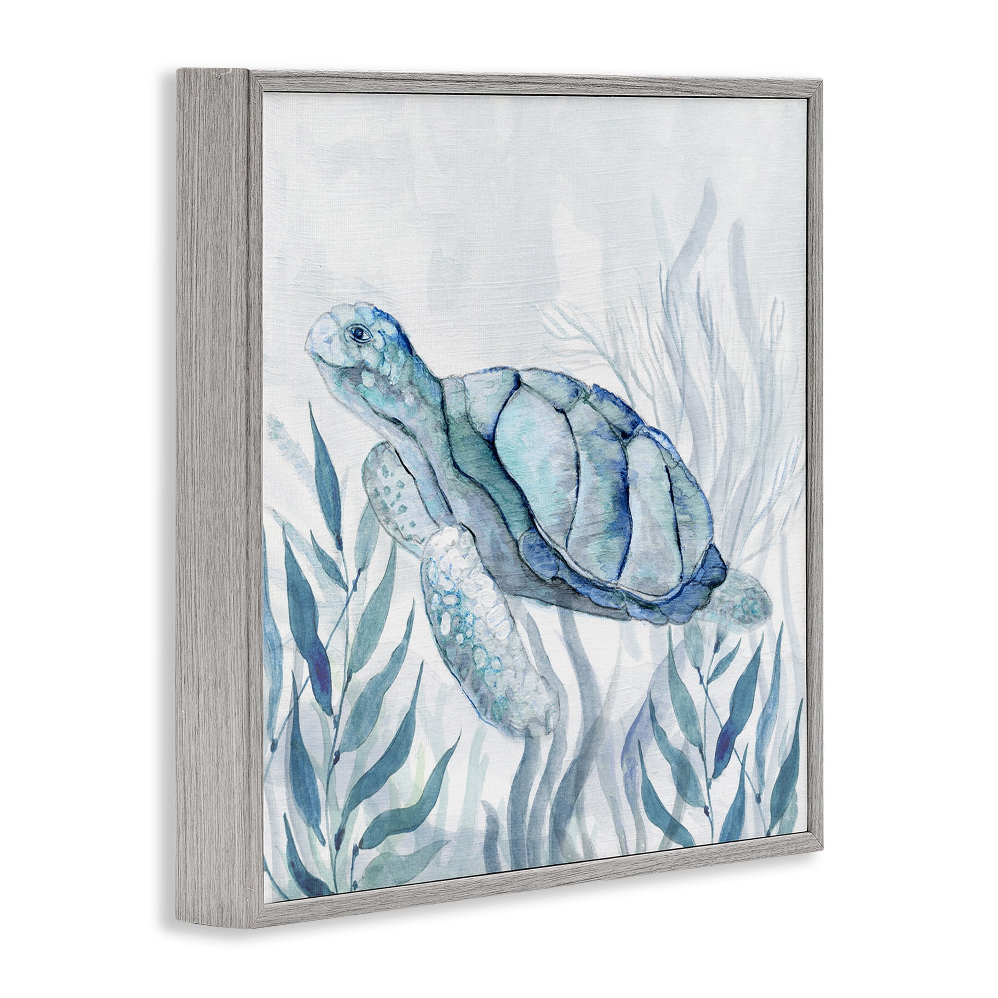 Stupell Industries Sea Turtle with Subtle Smile Gray Framed Giclee Art, design by Janet Tava