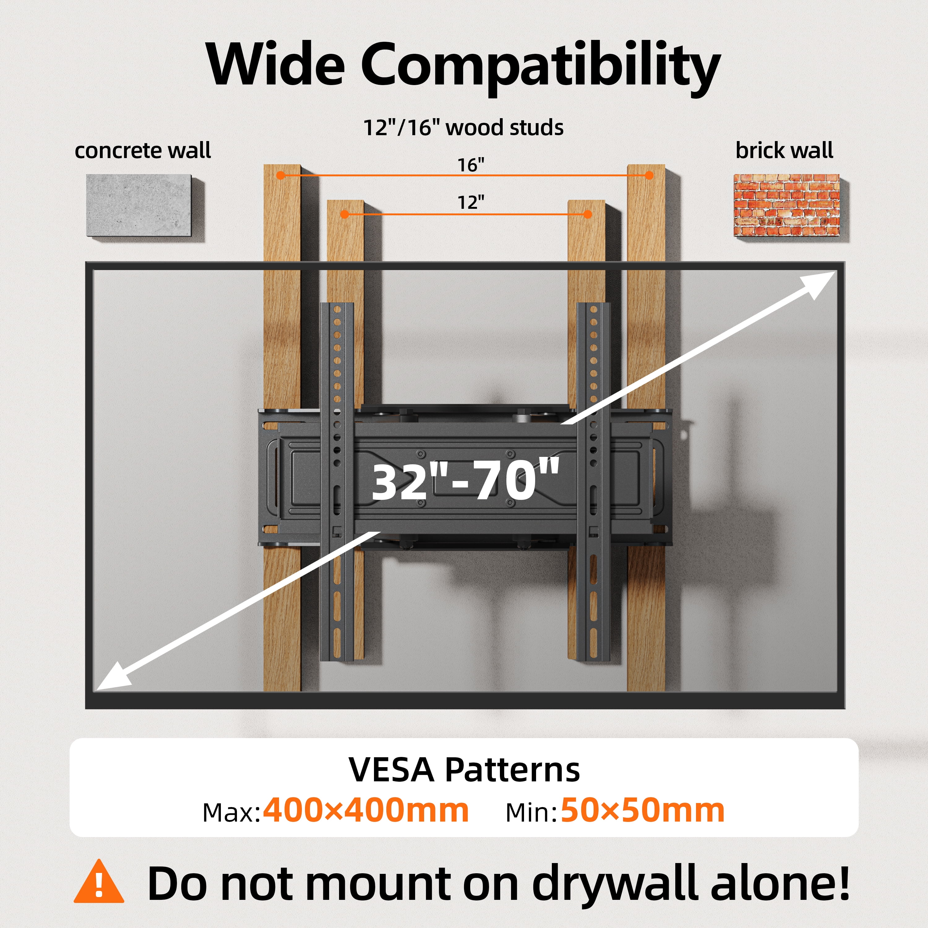 MountLiving Full Motion TV Wall Mount for 26-70" Screens, Articulating Bracket with Swivel,Tilt&Level, Max VESA 400x400mm, 99 lbs, Fits 12"/16" Studs