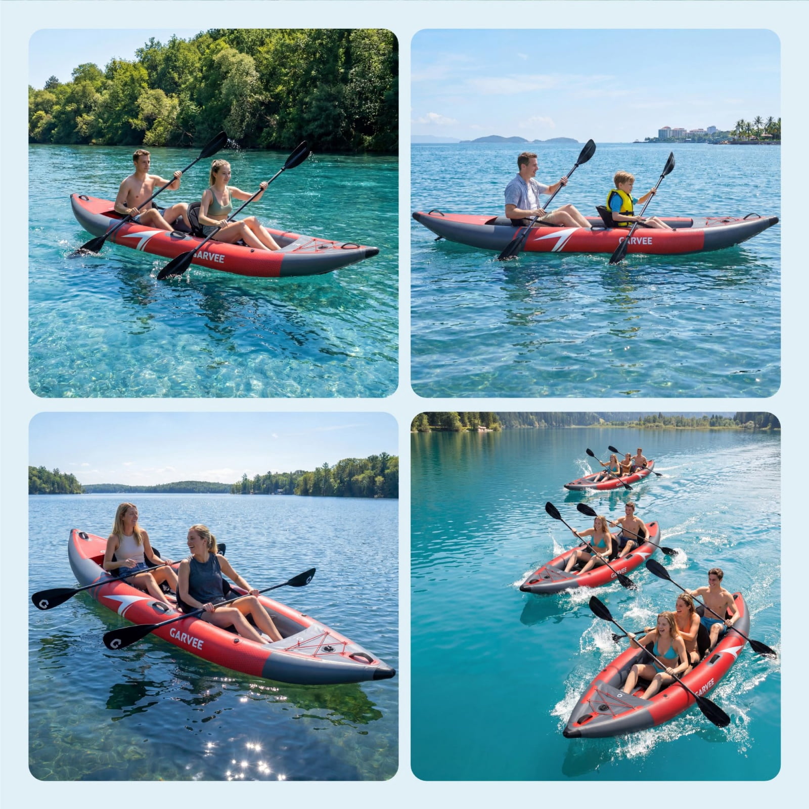 AIKKYS 2 Person Inflatable Kayak,12.5FT Fishing Kayak for Adults,Portable Touring Kayak with Padded Seats,3 Fins,Hand Pump,Carry Bag,450 LBS Capacity,Red & Grey