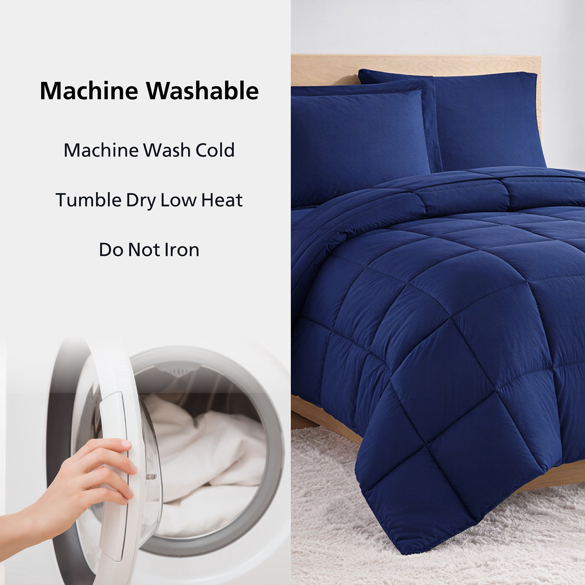 Mainstays All in One Down Alt Reversible Comforter and Sheet set- 5 Piece, Twin, Navy