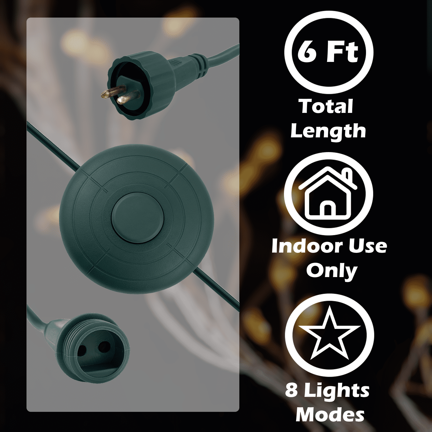 Goodsby Lights Mode Power Cord for Christmas X-Mas Tree Lights, Holiday Lighting, LED String Light 1/2in TS-LU6W TS-LU13W TS-8W29V TS-13W29V TS-18W28V TS-20WL12V TS-26W29V TS-48W29V (8 Light Modes)
