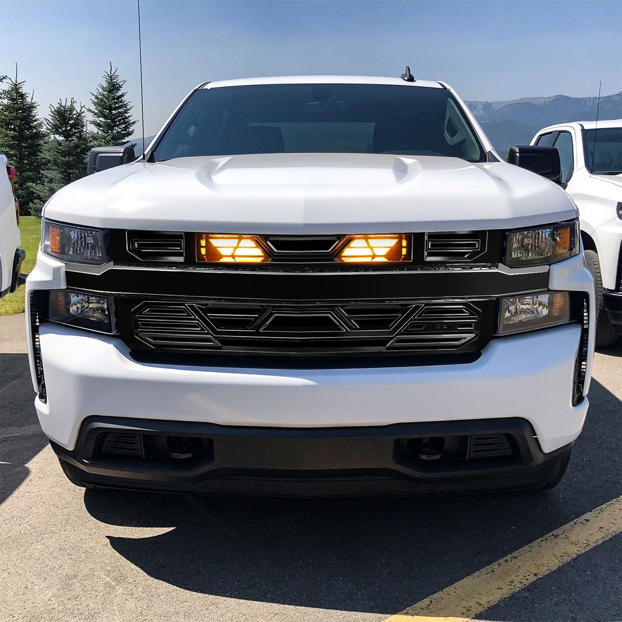 AMERICAN MODIFIED Grille w/LEDs for 19-21 Chevy Silverado 1500, Gloss Black