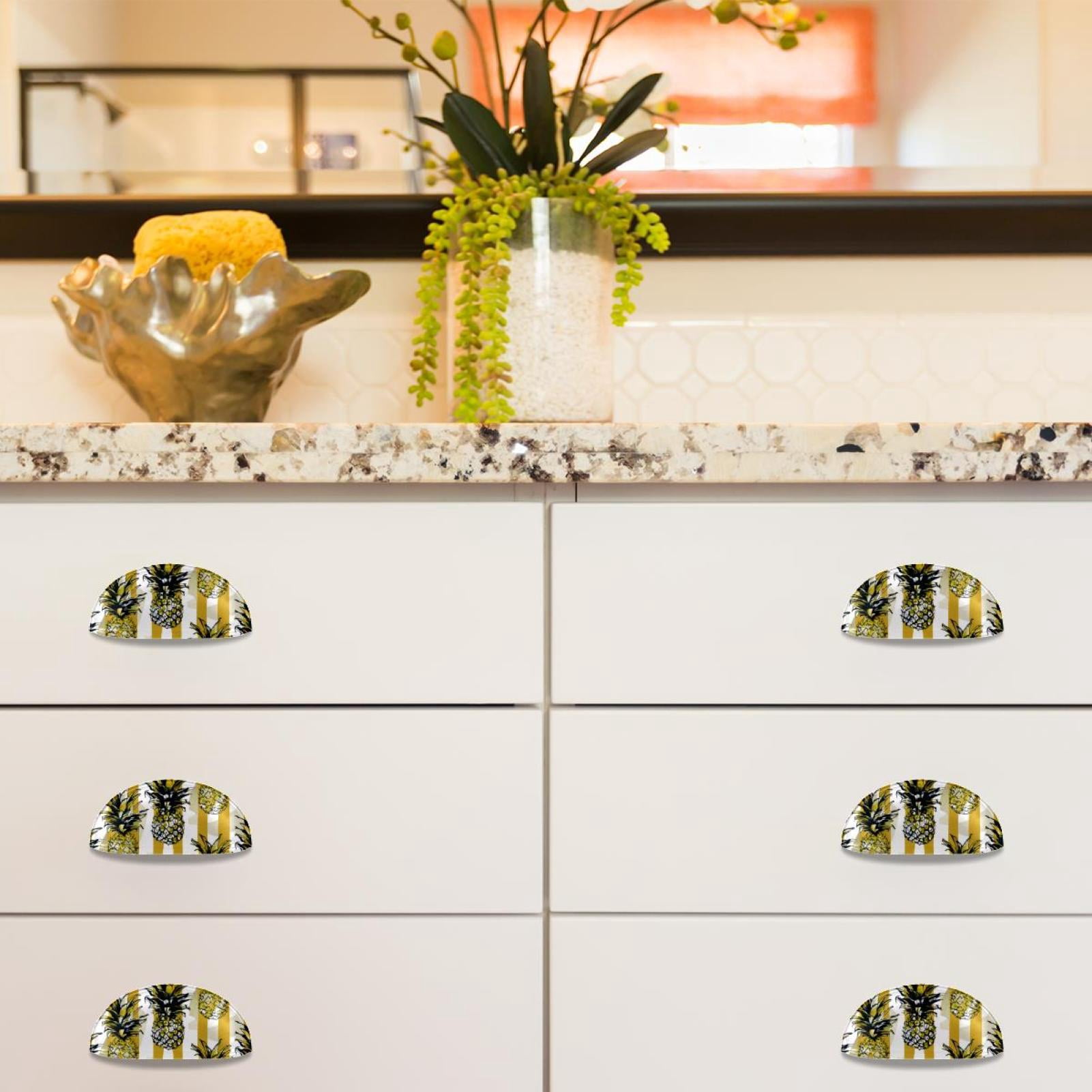 PhooArto 6 Pcs Cup Drawer Pulls, Pineapple Yellow Stripes Pattern Shell Shape Handles Cabinet Knobs for Dresser Cupboard Closet Wardrobe with Screws