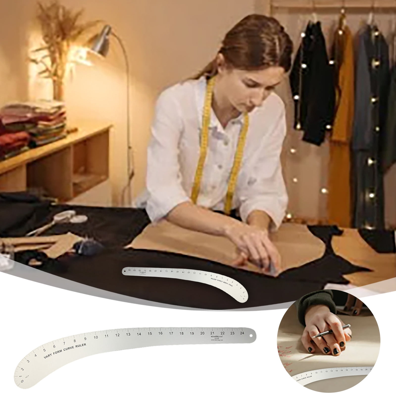 24" French Curve Ruler - Aluminum Alloy Sewing & Pattern Making Ruler with Clear Scale for Quilting, Tailoring & Design - Professional Measuring Tool