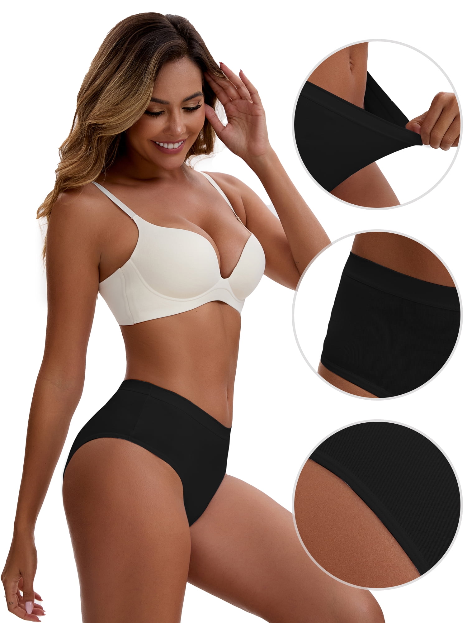 Unique Bargains Women's Cotton High Waist Bright Trim Briefs M Black