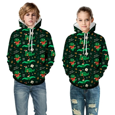 

Sweatshirt Kids Christmas Sweaters 3D Printed Dinosaur Casual Hooded with Pockets Hoodies for Girls