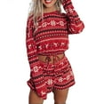 thumbnail image 3 of Liacowi Women Christmas Pajama Set Long Sleeve Crop Top Shorts 2Pcs Xmas Snowflake Print Knit Homewear, 3 of 6