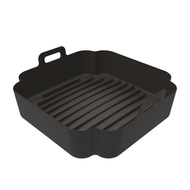 Friteuses à Air & Accessoires Titre de Produit Plateau de Cuisson Carré en Silicone pour Friteuse à Air Chaud Ensemble de 2 avec Poignées - Plateau de Pot en Silicone Réutilisable Compatible avec Accessoires de Friteuse à Air
