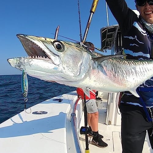 Jointown Fishing Jigs, Lead Vertical Jig Saltwater, Jig Fishing Lures with Assist Hook and Treble Hook, 7g-80g Fishing Jigging Spoon Lures for Tuna,Salmon,Sailfish,StripedBass,Grouper Snapper,Kin
