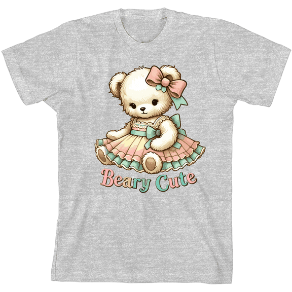 Beary Cute Teddy Bear Boy's Heather Gray Crew Neck Short Sleeve Tee-Medium