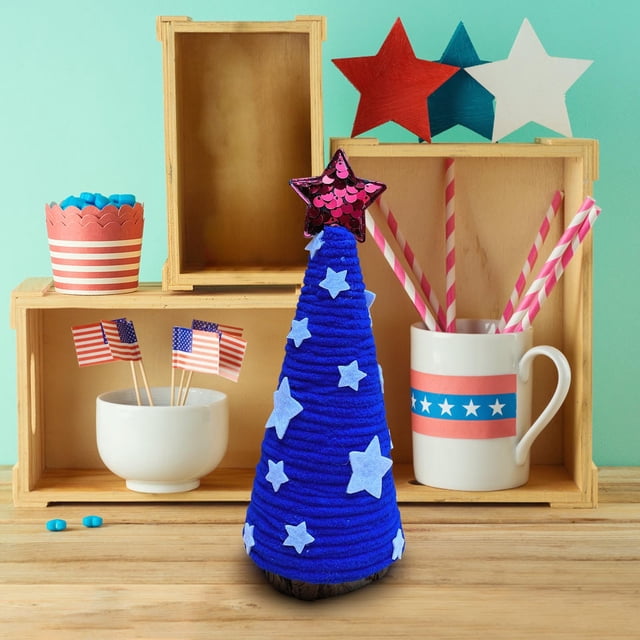 Adorno cónico patriótico para mesa con diseño de estrellas y rayas – Decoración roja, blanca y azul para el Día de la Independencia, ideal para estantes, repisas y centros de mesa en fiestas.