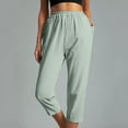 thumbnail image 5 of QUYUON Womens Linen Capris and Cropped Pants Elastic Waist Capris with Pockets Womens Capris Pants for Casual Summer Clearance Loose Comfy High Waisted Yoga Capris Crop Pants Style P-296 Mint Green L, 5 of 8