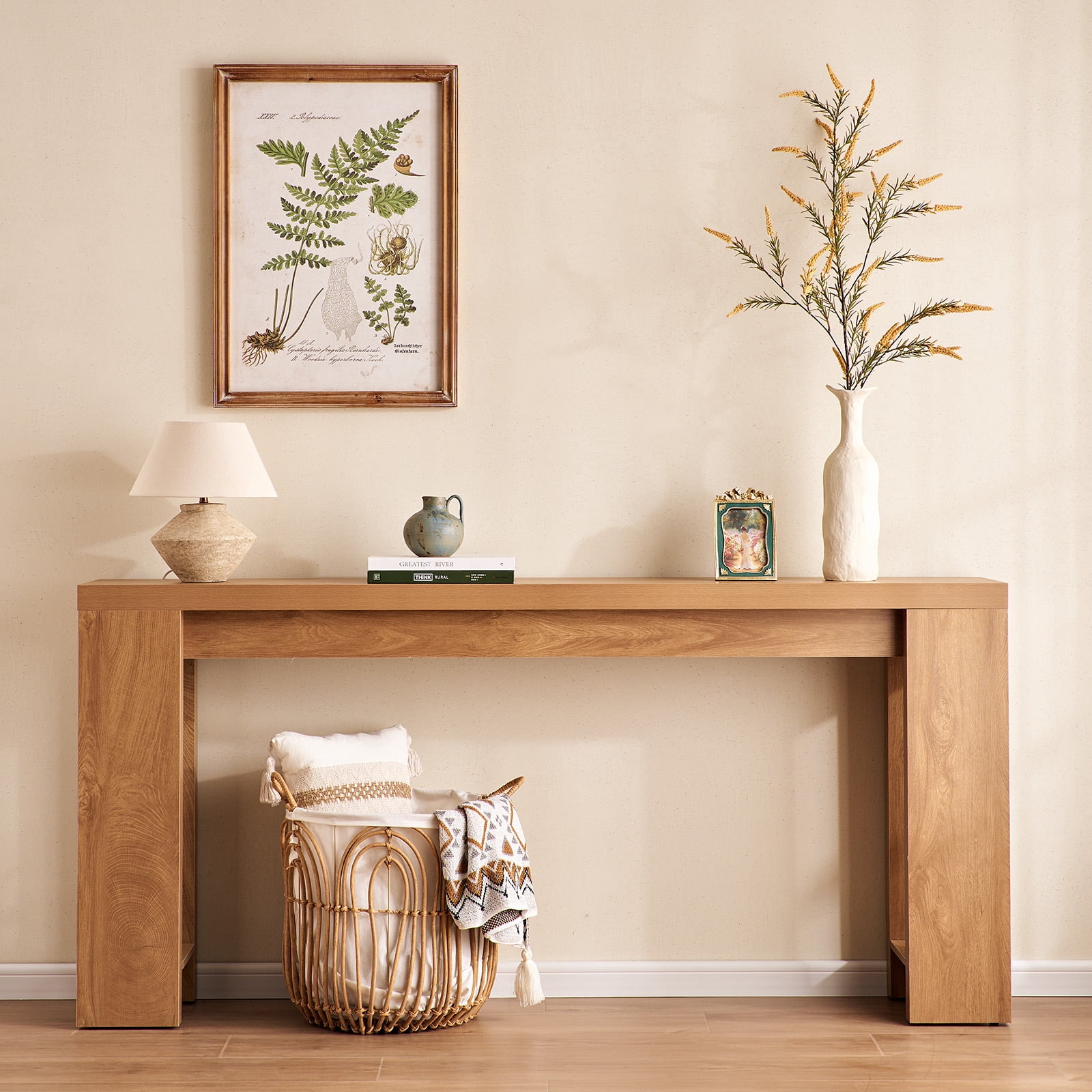 71" Extra Long Console Table, Wood Sofa Table Behind Couch, Farmhouse Narrow Entryway Table for Living Room, Hallway, Entrance,Light Oak