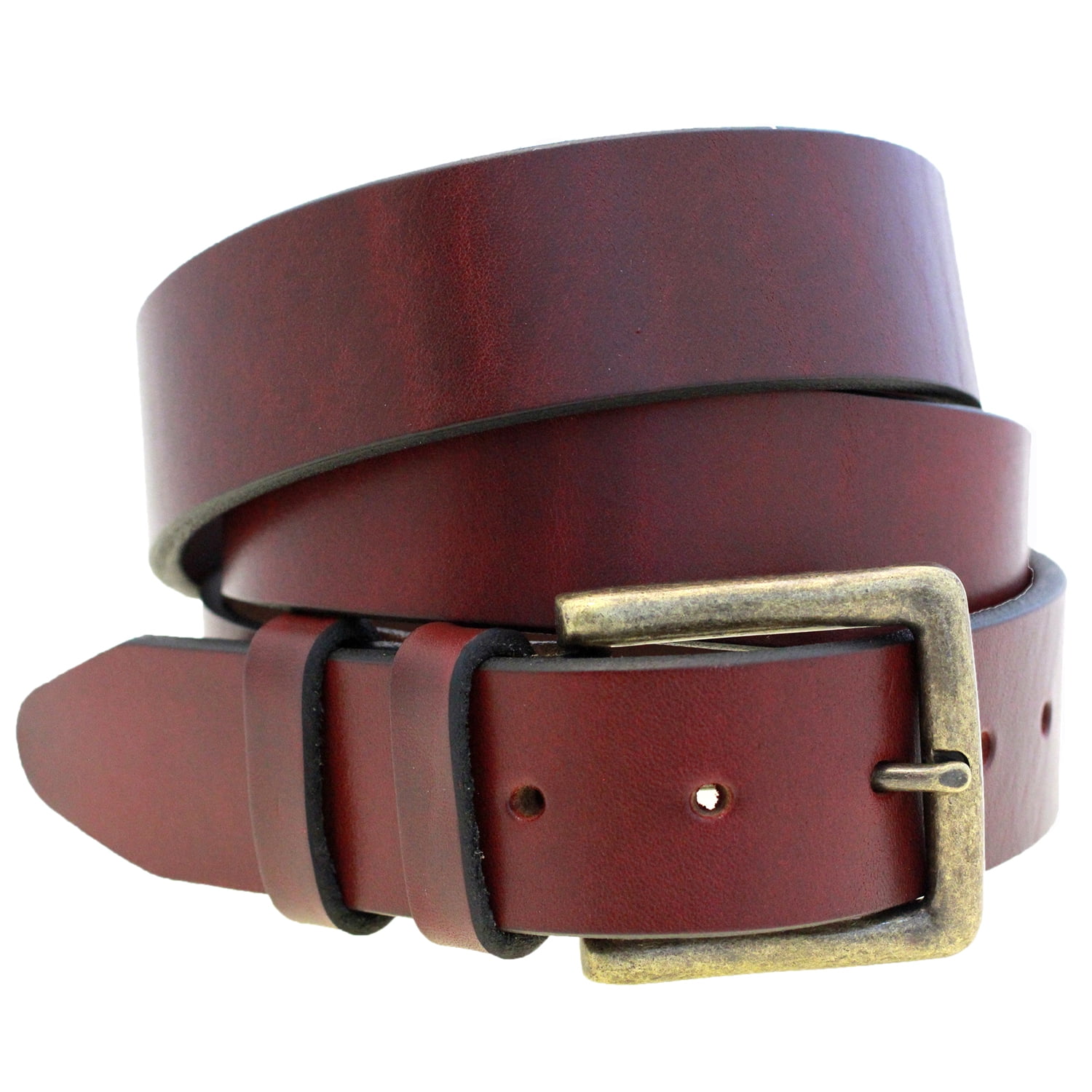 Mens 1 1/2 Burgundy Latigo Leather Belt Old Brass Buckle Made In USA - www.semashow.com