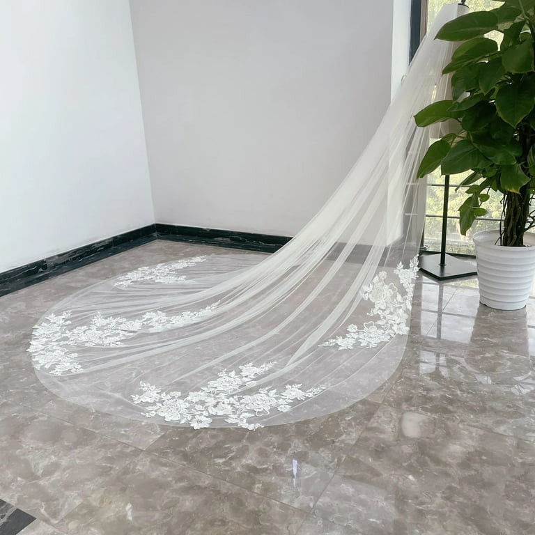Luxury Wedding Veils / Ivory Lace Veil /lace Applique Cathedral Veils, Long  Bridal Veil, White Vail &vomb 