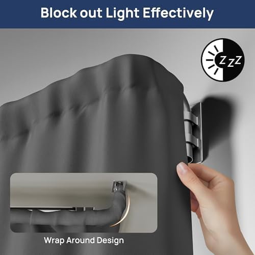 Blackout Curtain rod for windows 48 to 84, Wrap Around Curtain Rods for Bedroom, Living Room, Adjustable from 30 to 86 Inches, Silver