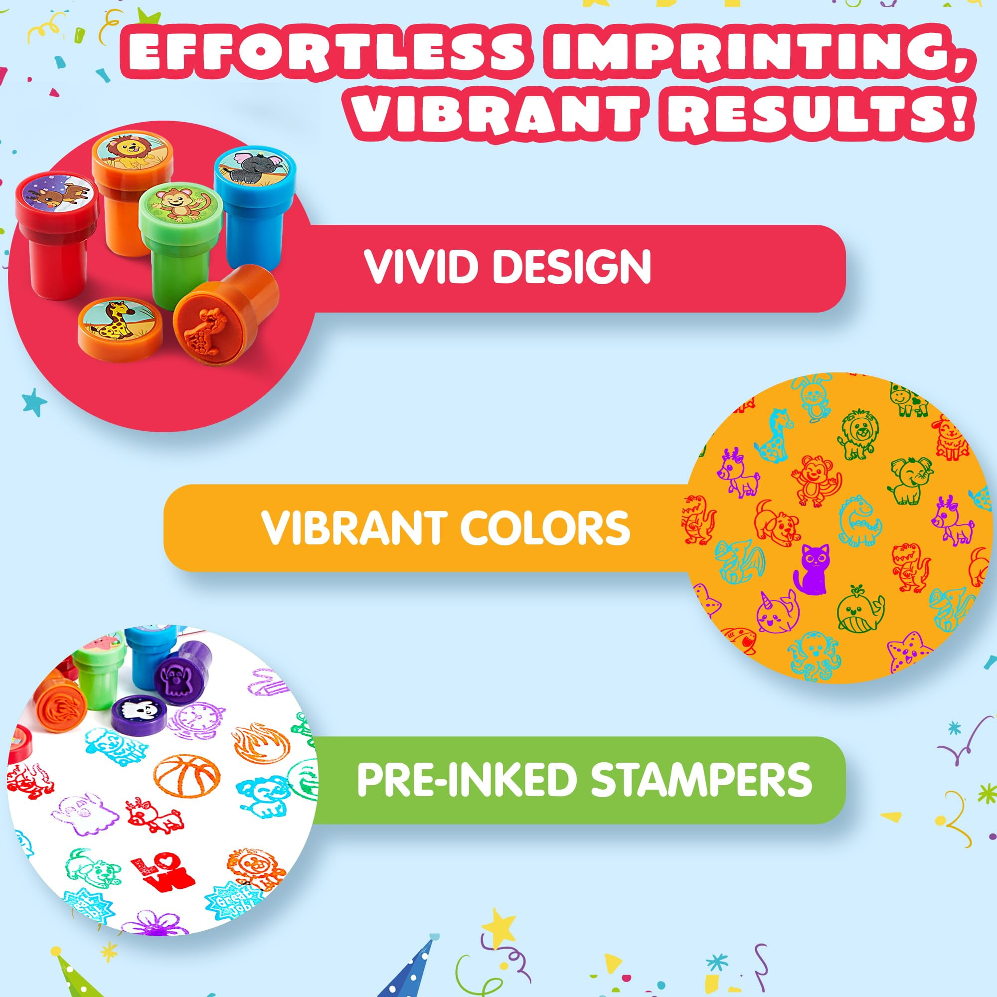(3 pack) Joyfy 50 Pcs Assorted Stamps for Kids, Self-Ink Stamps with 50 Designs for Birthday Party Favor, Carnival Prizes, School Stampers, Goodie Bag, Halloween, Christmas