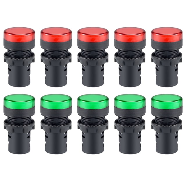 Unique Bargains 10Pcs AC/DC 110V Indicator Lights, Red+Green LED, Flush Panel Mount 7/8' 22mm
