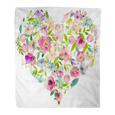 Purple Pink Hearts KDAGR Throw Blanket Warm Cozy Print Flannel Watercolor Floral Heart Arrangement Pink Purple Violet Turquoise Roses Peonies Comfortable Soft for Bed Sofa and Couch 50x60 Inches ()